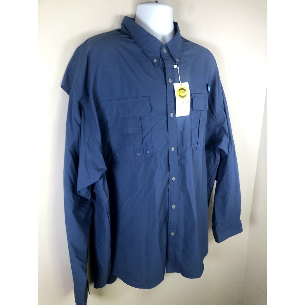 Tuna Men's Button Down Fishing Shirt Size 4XL Long Sleeve Blue - Picture 3 of 14